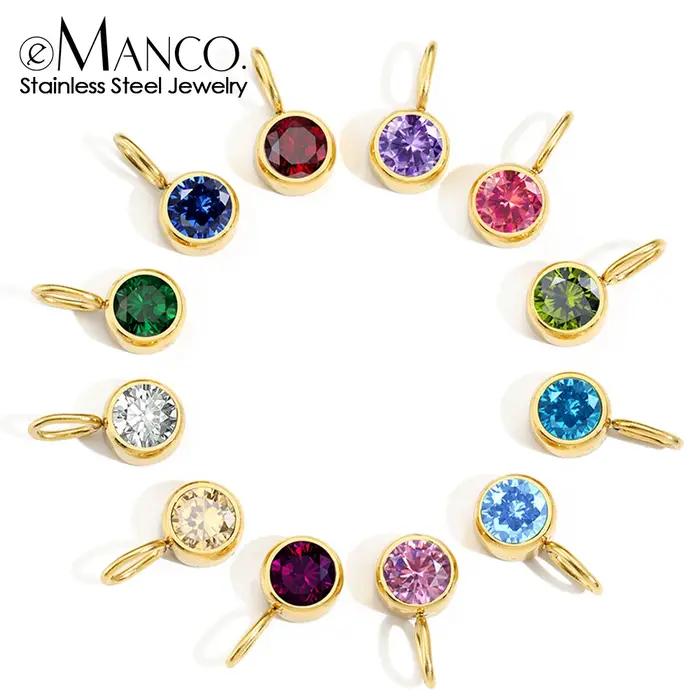EManco-Pendentif rond en pierre de naissance colorée pour femme