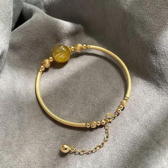 Cristal blond naturel cheveux denses perles porte-bonheur rondes simples plaqué or 14K Bracelet enroulé en or Citrine Collection bijoux pour femmes