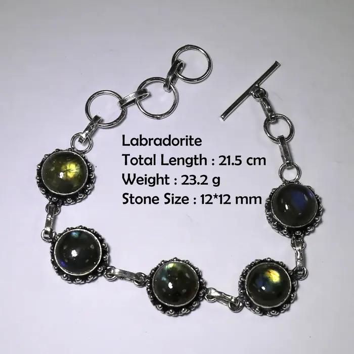 Bracelet en labradorite véritable, argent et cuivre