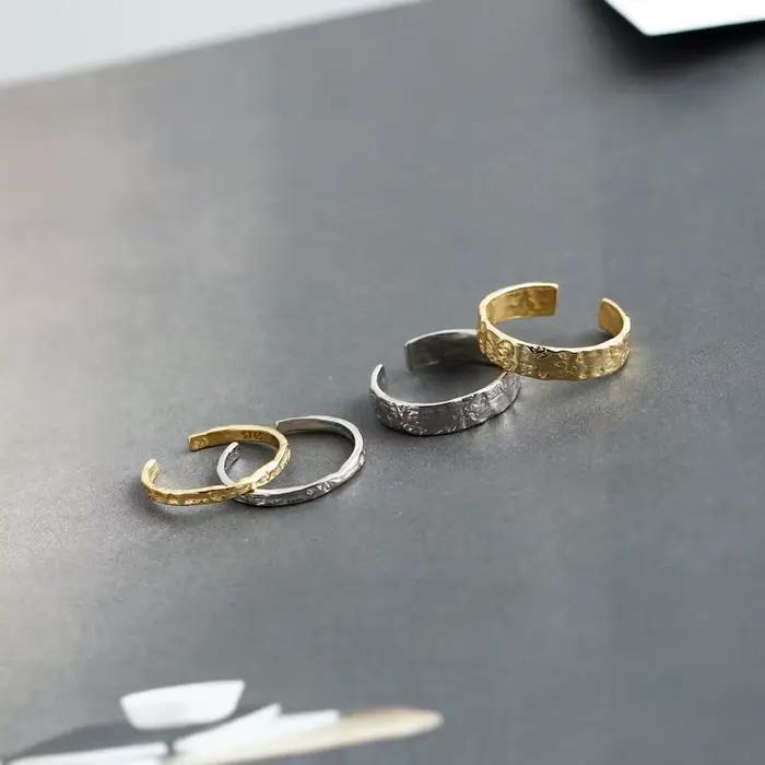 WANTME 925 en argent Sterling Unique irrégulier minimaliste anneau ouvert femmes hommes européen martelé Hip Hop Couples bijoux accessoires