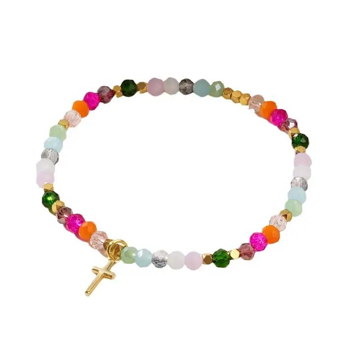 Bracelet de perles de cristal carrées croisées pour femmes