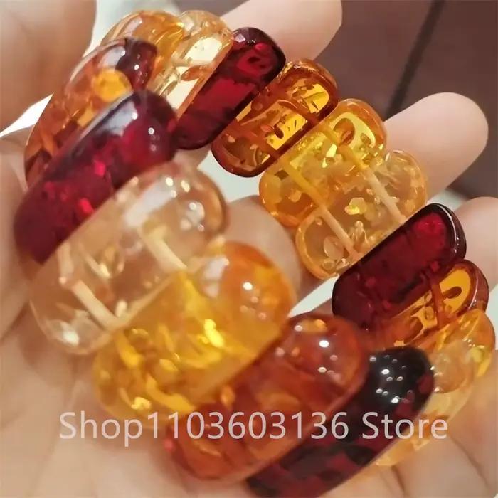 Bracelet large en ambre baltique naturel pour hommes et femmes
