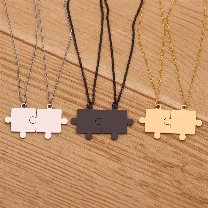 Collier pendentif Puzzle classique en acier inoxydable