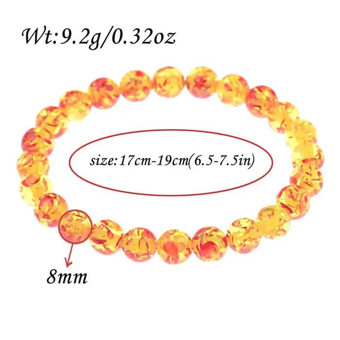 Bracelet de perles rondes en pierre d'ambre naturelle de 8mm