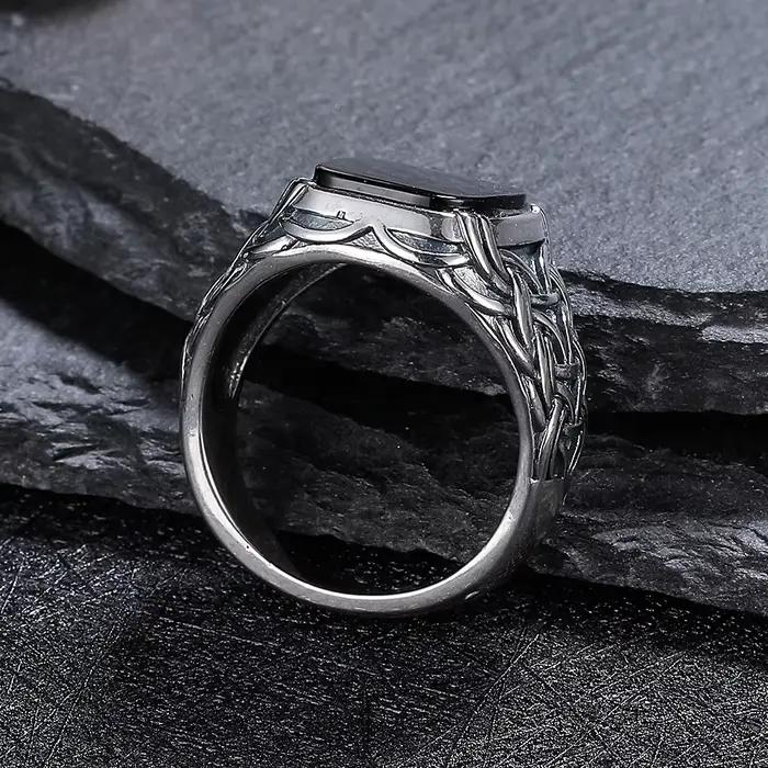 Bague en argent naturel 10x12mm, grande pierre d'agate noire, bague Vintage pour femmes, cadeaux de fête