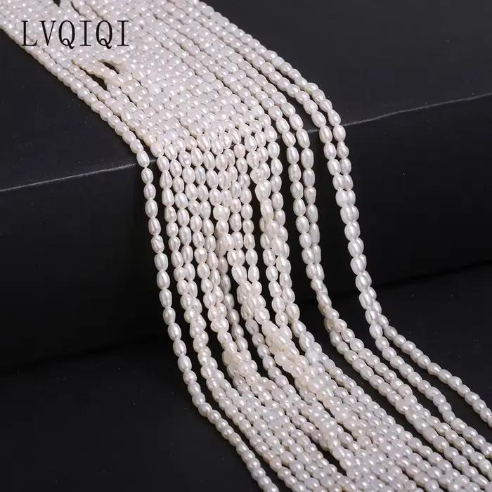 Perle d'eau douce naturelle perlée de haute qualité en forme de riz, poinçon, perles amples pour la fabrication de bijoux, accessoires de collier, Bracelet à bricoler soi-même