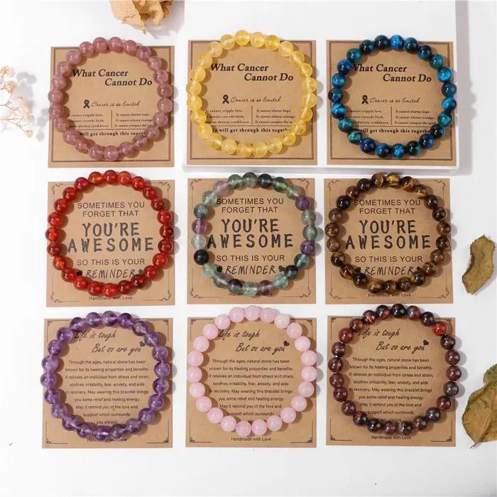 Bracelets en quartz rose naturel pour hommes et femmes
