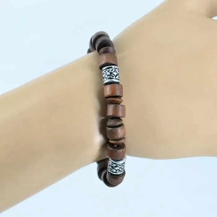 Bracelet perlé en bois ethnique pour homme et femme style traditionnel perles rondes à lacets bijou mode ocassions spéciales