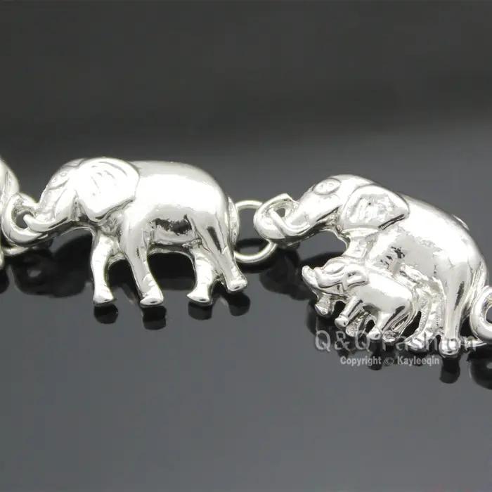Bracelet pendentif éléphant plaqué argent pour femme et homme