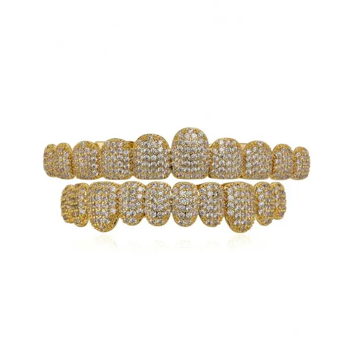 Bague de dents en cuivre sertie de pierres artificielles avec design géométrique pour hommes et femmes, occasions hip-hop et rock