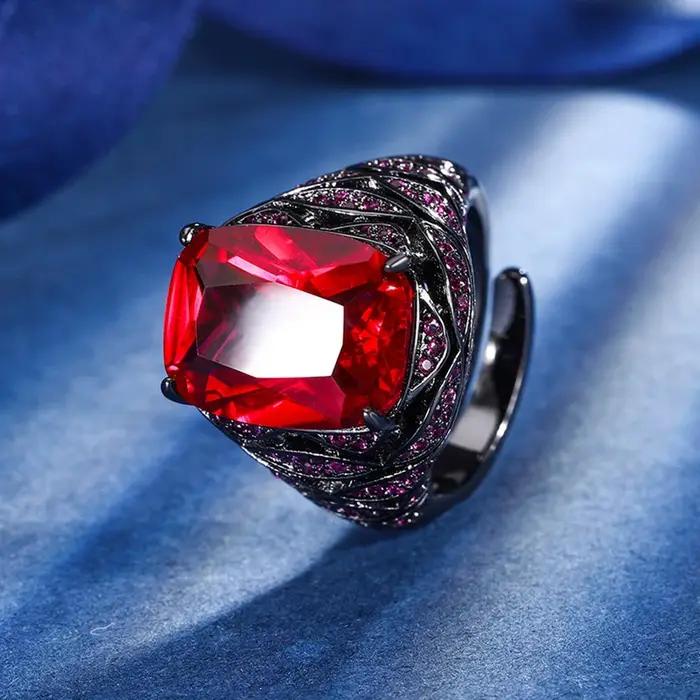 Vinregem 12*16 MM laboratoire créé saphir rubis émeraude gemmes ouvert anneau réglable pour les femmes cadeaux d'anniversaire bijoux fins en gros