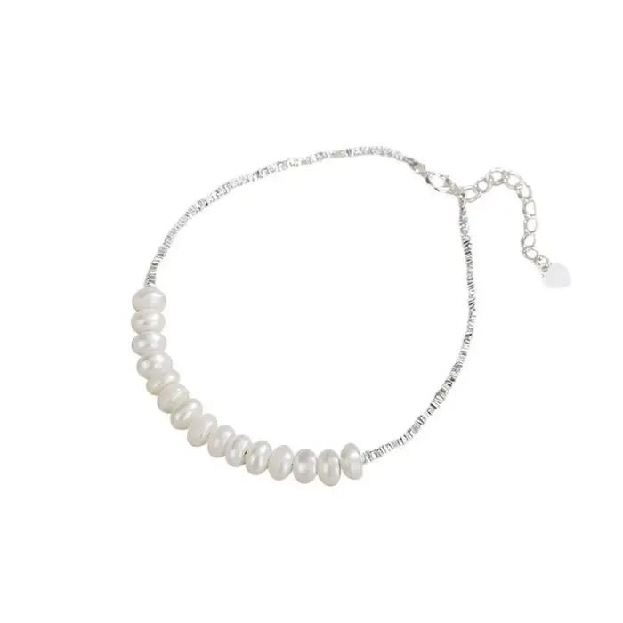 Bracelet en argent concassé avec perles d'eau douce naturelles pour femmes style classique et élégant occasions spéciales
