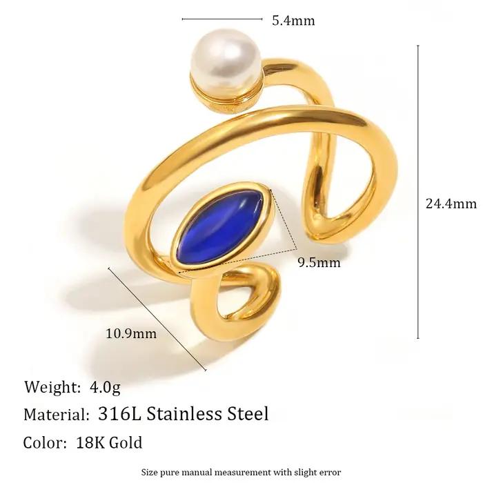 E.B.belle – bague créative asymétrique en pierre naturelle pour femmes, en acier inoxydable plaqué o