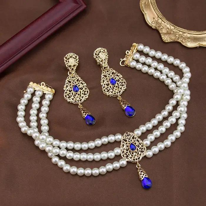 Ensemble de Bijoux Sunspicems Boucles d'Oreilles Pendantes et Collier Ras du Cou en Perles pour Femmes Occasions Spéciales