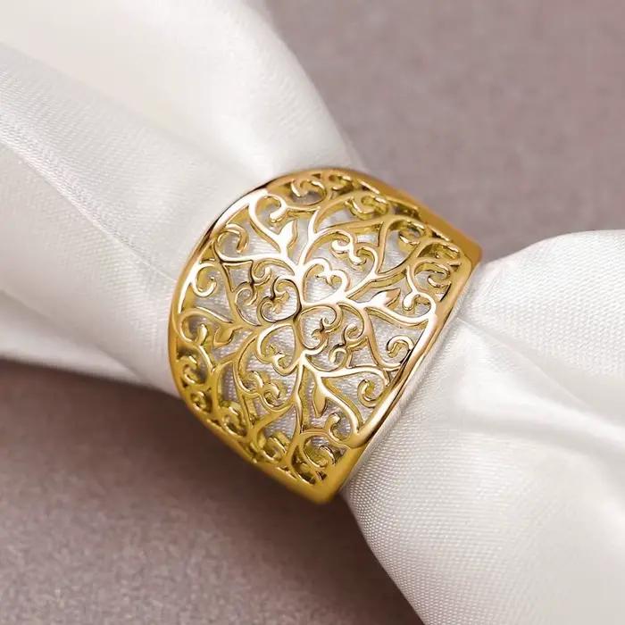 Bague Huitan en laiton avec incrustations de pierres précieuses artificielles, design géométrique pour femmes, idéale pour les occasions spéciales et le quotidien