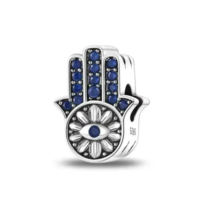 Pendentif en argent 925 motif palme bleue yeux papillon perle bracelet original accessoire diy bijou raffiné occasions spéciales