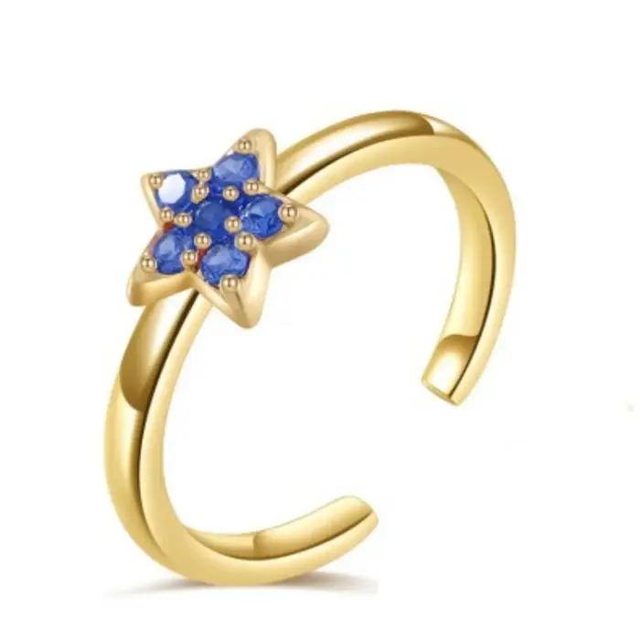 Bague de pied étoile à Six branches en zircone plaqué or 18 carats pour femmes