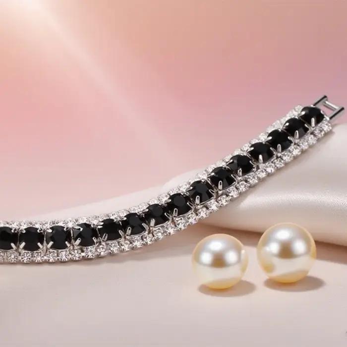 Offre spéciale femmes bijoux de fiançailles cadeaux 925 en argent Sterling Zircon cubique noir Brace