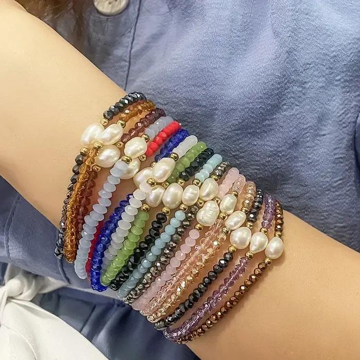 Boho verre bracelets porte-bonheur pour femmes fille à la main bijoux de mode Bracelet de perles d'eau douce