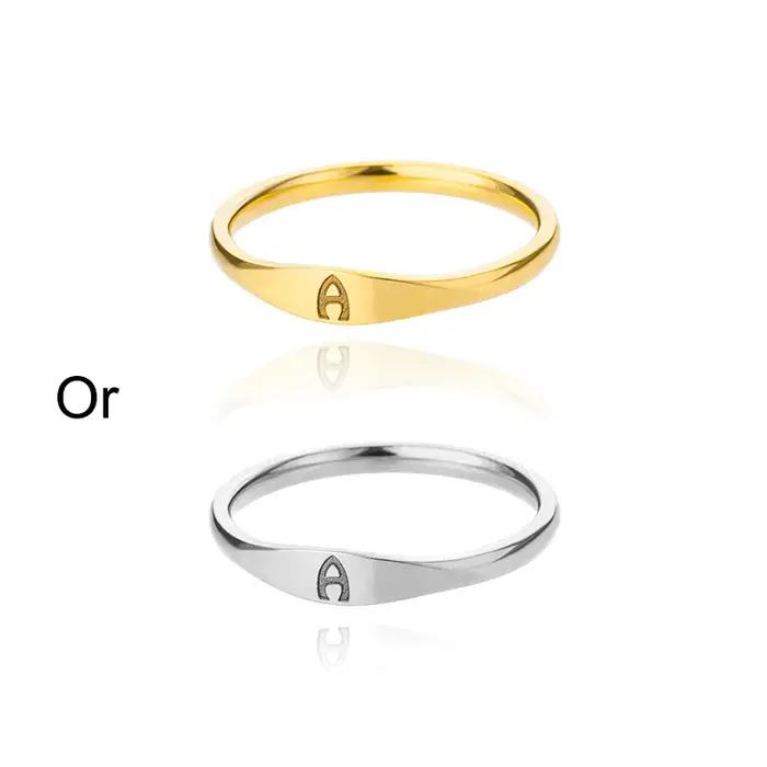 Bagues avec lettres initiales pour femmes et hommes, bague avec initiales en acier inoxydable, nom d