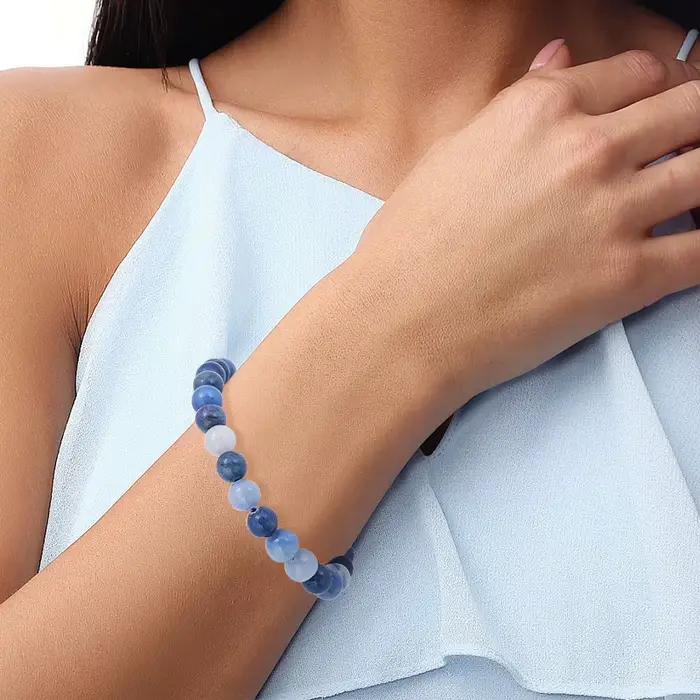 Bracelet Aventurine bleue naturelle pour femmes et hommes design méduse protection énergétique bijoux océan élégance sophistiquée occassions spéciales