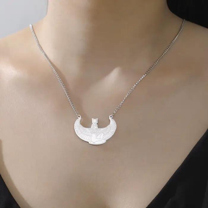 Collier en acier inoxydable avec pendentif déesse Isis égyptienne Kkjoy, protection spirituelle, mythologie vintage, bijou de prière délicat unisexe, cadeau