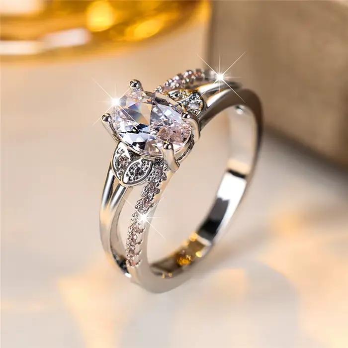Bague Boho en pierre de Zircon ovale bleu pour femme
