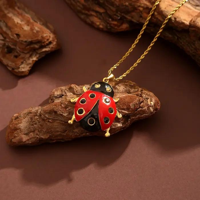 Jolivie – collier coccinelle en acier inoxydable émaillé pour femmes