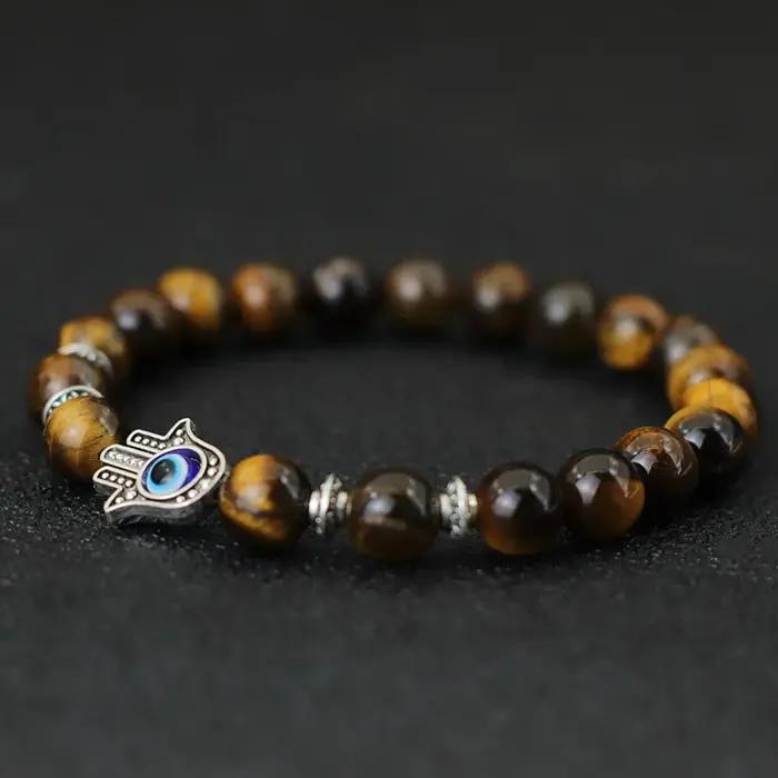 Bracelet mauvais œil homme femme Vintage couleur argent Fatima main Bracelet Lapis Lazuli pierre de