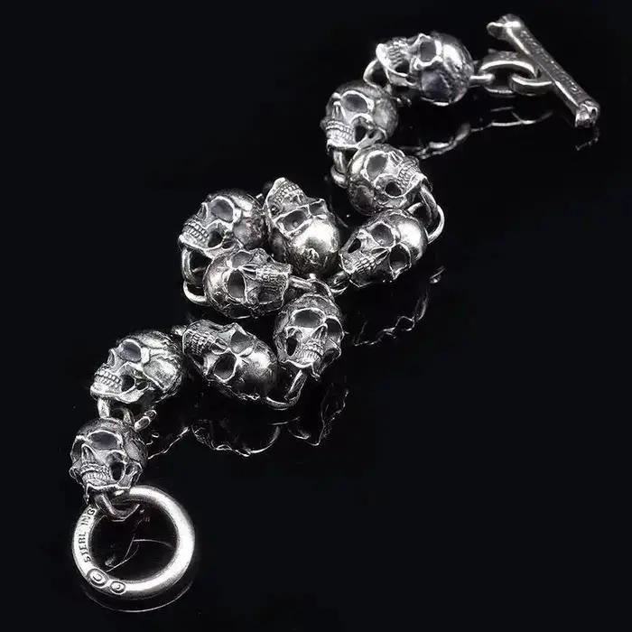 Bracelet de moto en argent S925 style gothique américain fait main vintage punk bijoux squelette pour homme et femme occasions spéciales
