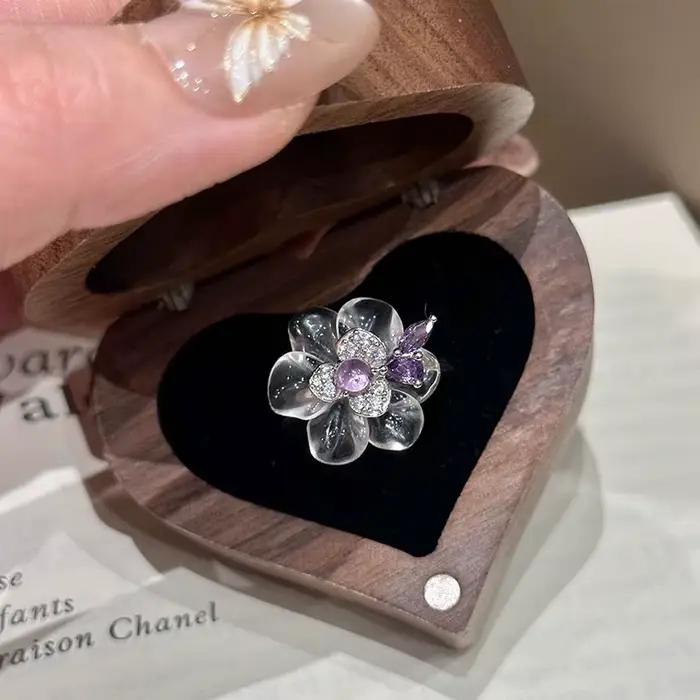 Bagues romantiques en cristal violet pour femmes