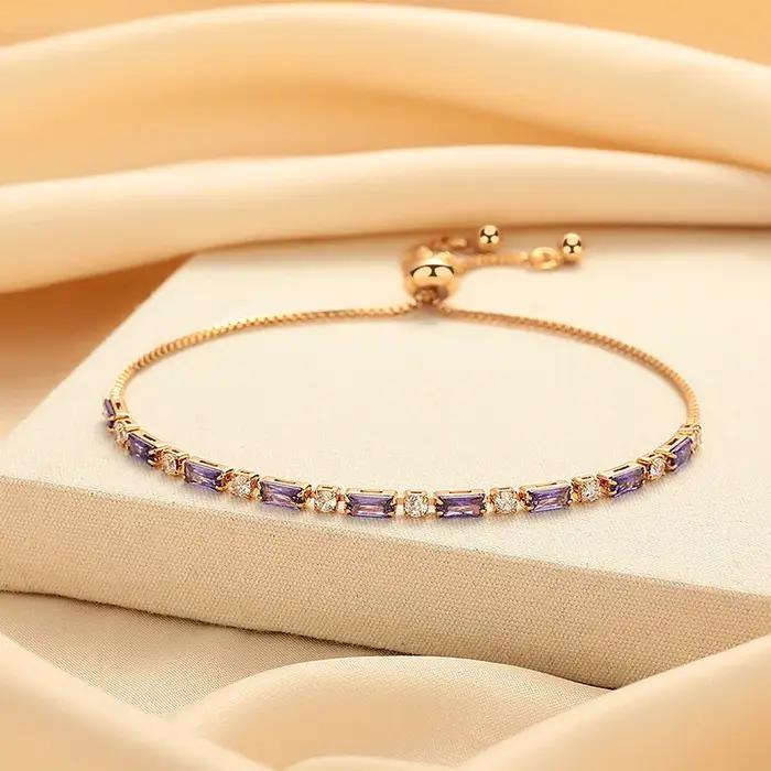 Bracelet en argent sterling 925 de luxe abordable avec cristaux violets et pierres précieuses