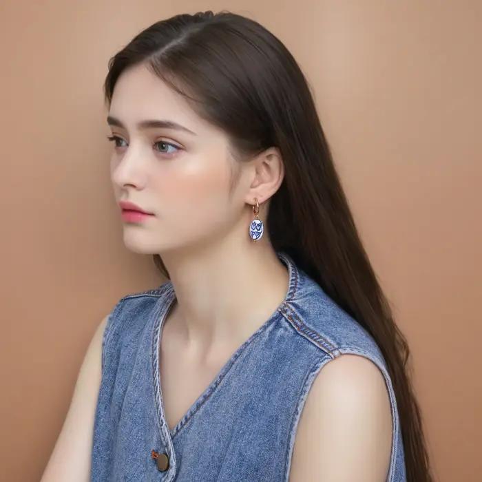 Boucles d'oreilles en céramique bleue hypoallergénique acier inoxydable forme cœur pour femmes occasions spéciales et tous les jours