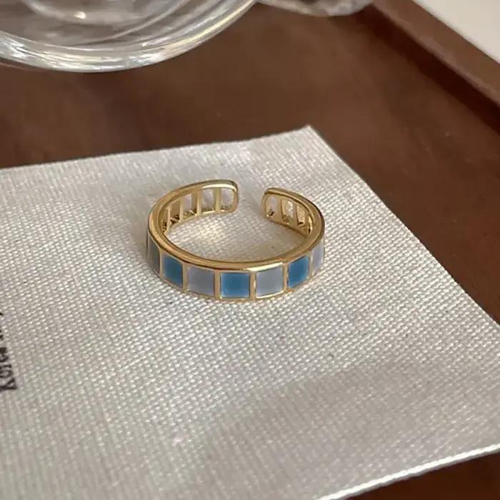 Bague réglable en émail émeraude pour femmes, nouvelle mode, rétro français, couleur or, anneaux en