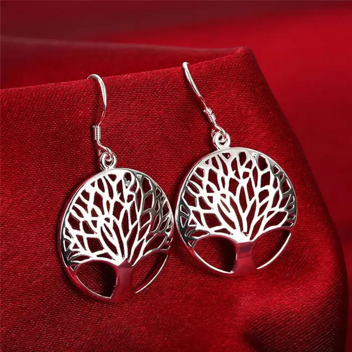 Boucles d'oreilles en argent sterling 925 breloque fine arbre de vie rond pour femmes occasions speciales nouveau modele elegant a offrir