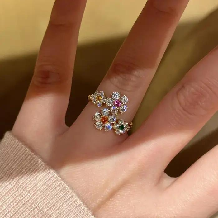 Bagues classiques rétro incrustées de diamants multicolores réglables pour femmes occasions spéciales mariage