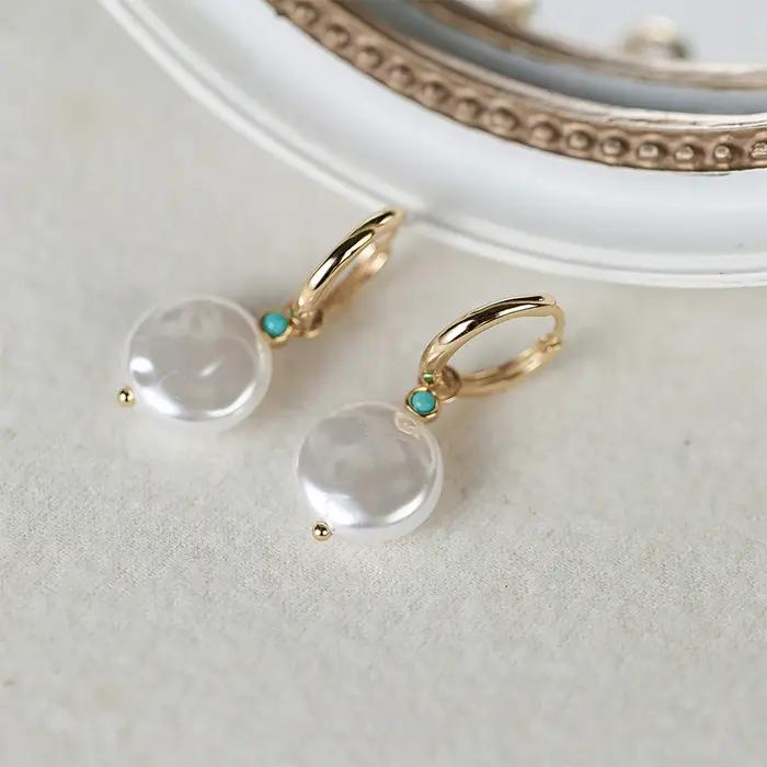 AIDE 925 argent Sterling Vintage Baroque perle cercle boucles d'oreille Piercing Huggie boucle