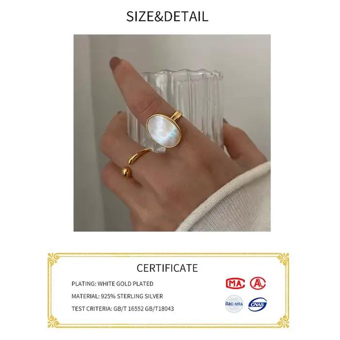Sivler couleur coquille anneaux luxe mariée bijoux pour femmes mode Simple Ellipse géométrique fête accessoires cadeaux