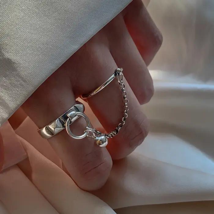 Bague géométrique ronde rétro en argent Sterling 925 véritable pour femmes