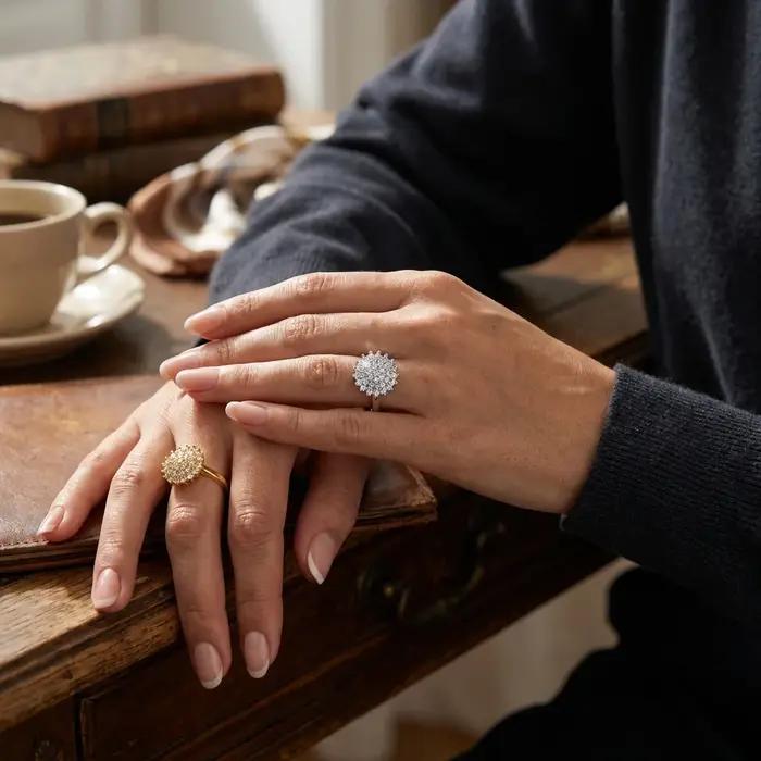 Bague Ronde Éclatante Fleurie pour Femme en Laiton et Zircon