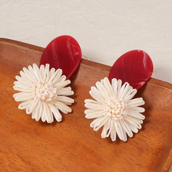 Nouvelles boucles d'oreilles géométriques en acrylique tressé en raphia