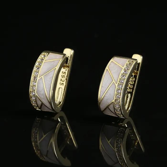 Boucles d'oreilles classiques blanches plaquées argent 925 pour femmes