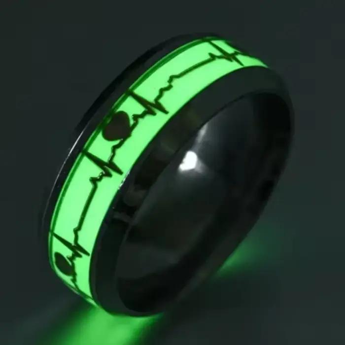 Bague Lumineuse Cœur en Acier Inoxydable pour Femme et Homme, Alliance de Mariage avec Motif de Cœur Lumineux pour Tous Les Soirs