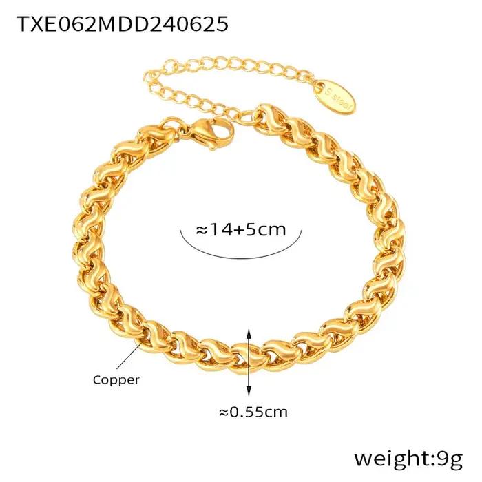 Ensemble de bijoux Hip-Hop pour femme : collier et bracelet chaîne en cuivre plaqué or, résistant à