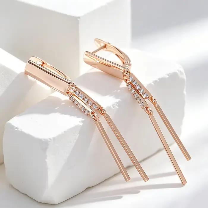 Boucles d'oreilles Kinel design tendance zircon naturel or rose 585 pour femmes occasions spéciales cadeau romantique