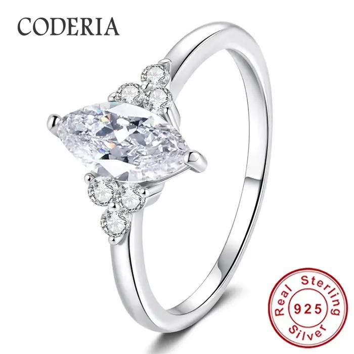Bague en moissanite taille marquise 1 carat plaquée or blanc 14K en argent sterling S925, alliance d