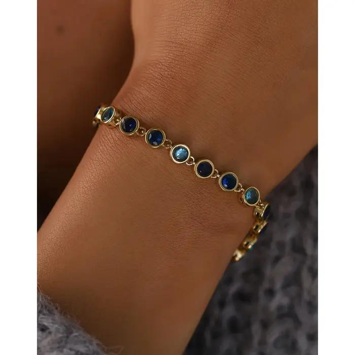 YACHAN Bracelet en cristal de zircon bleu de luxe pour femmes