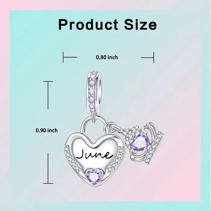 Breloque pendentif en argent sterling 925 avec pierre de naissance de juin