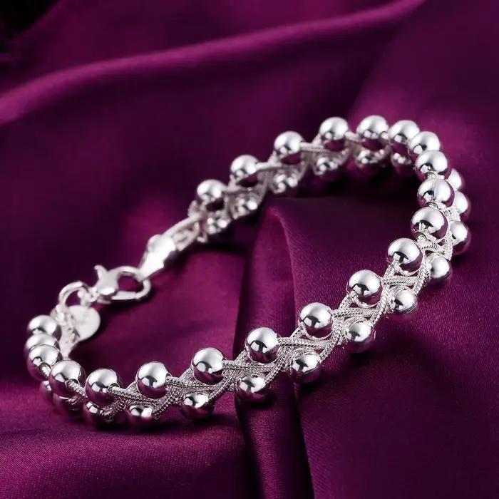 Bracelets à breloques en argent Sterling 925 pour femmes, chaîne de perles tressées fines, à la mode