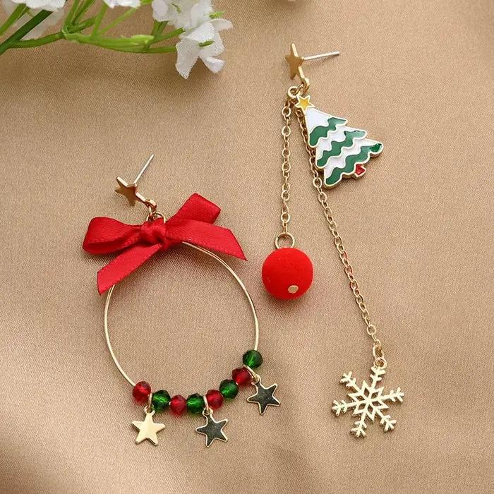 Boucles d'oreilles de noël asymétriques pour femmes